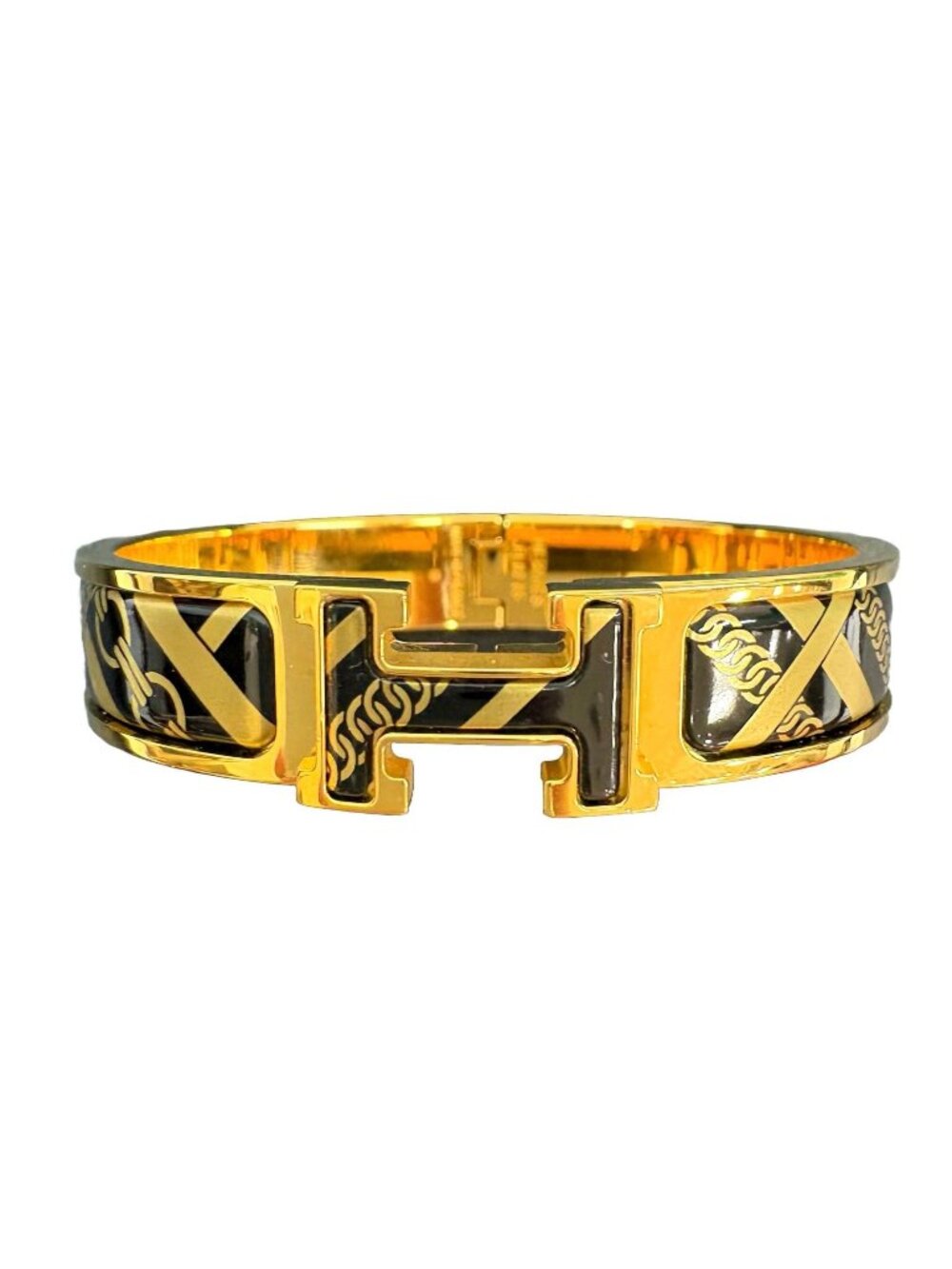 Hermes Clic Clac PM Honorage Tartan Chaine Black Gold